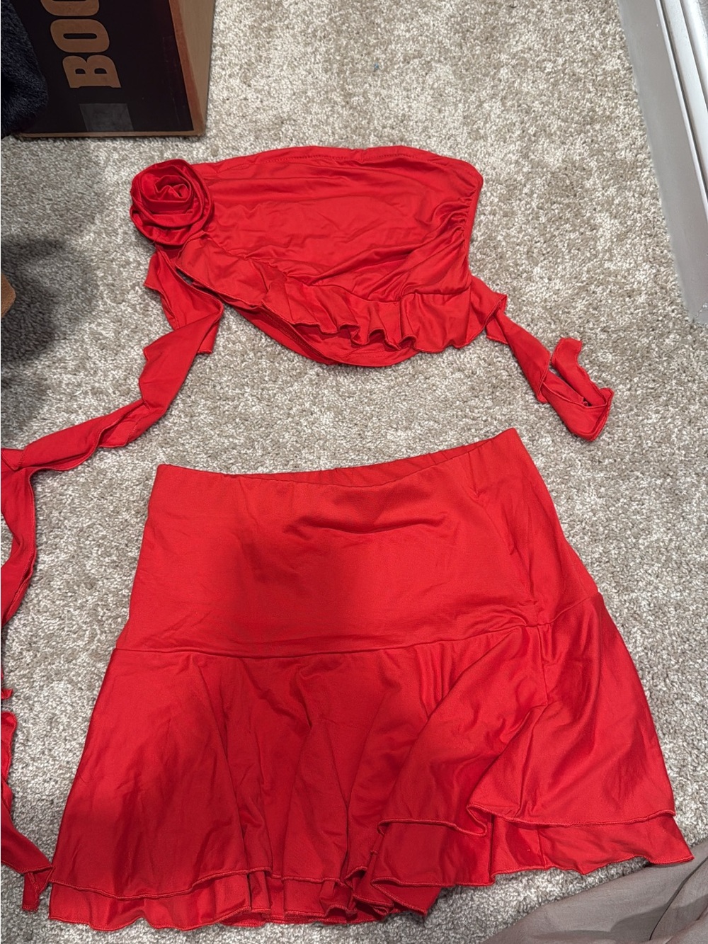 SHEIN Red Two-Piece Ruffle Mini Skirt Set